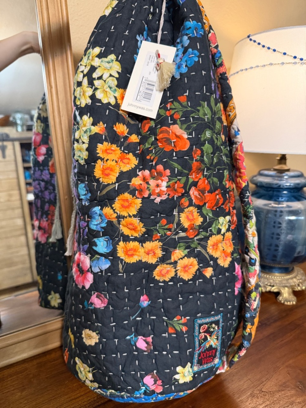Johnny Was Black Quilted Floral blanket bag only